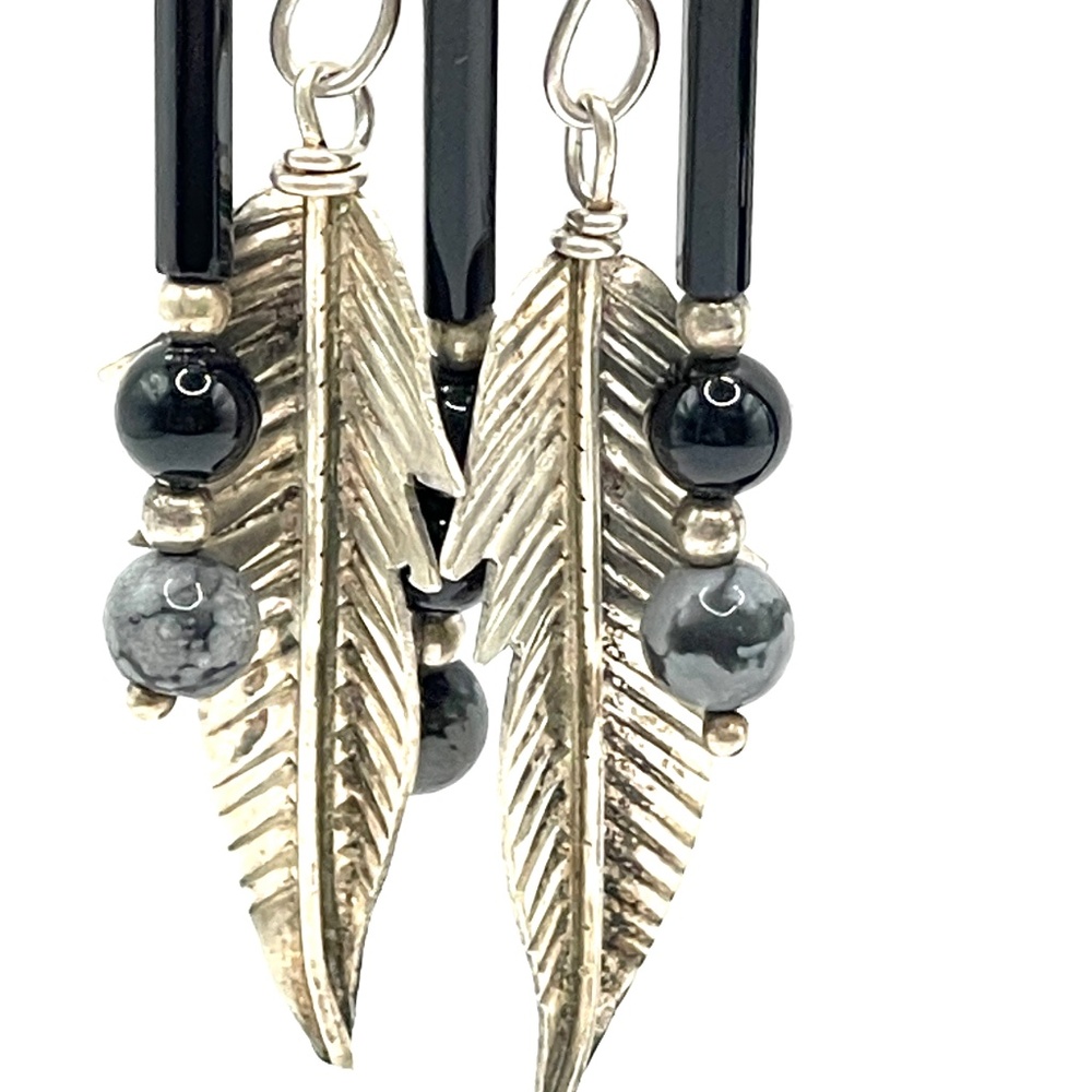 Sterling Silver Multi Dangle Stone Feather Drop P… - image 5